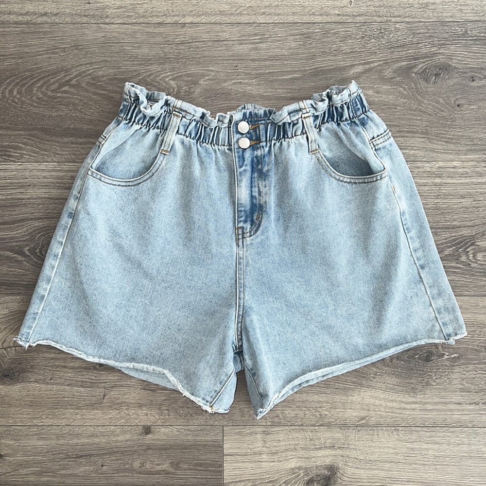 EUC Princess Polly Open Road Paper Bag Denim Short High Waisted Relaxed Leg US 8